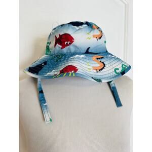 GYMBOREE Baby Toddler Boy Bucket Sun Protect Beach Hat Sealife Fish Shark 12-24m
